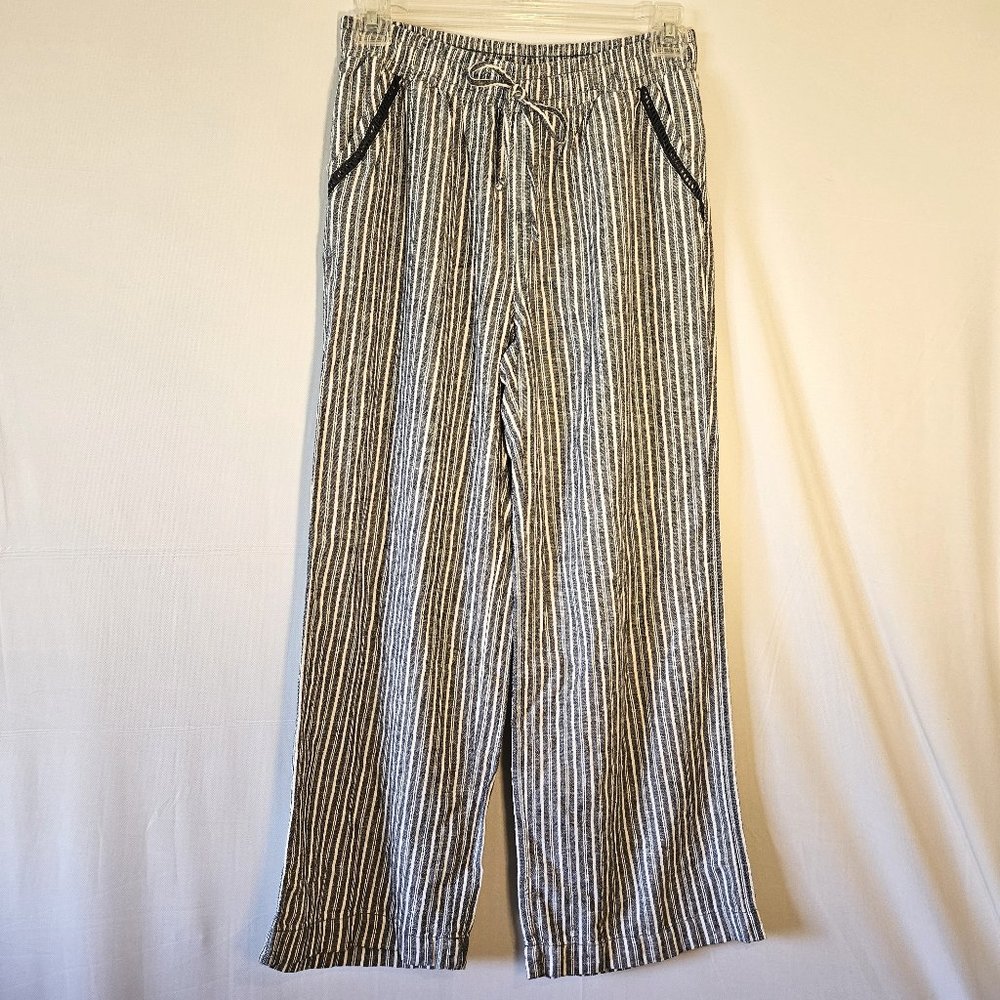 Briggs blue stripe linen blend wide leg pants Sz L